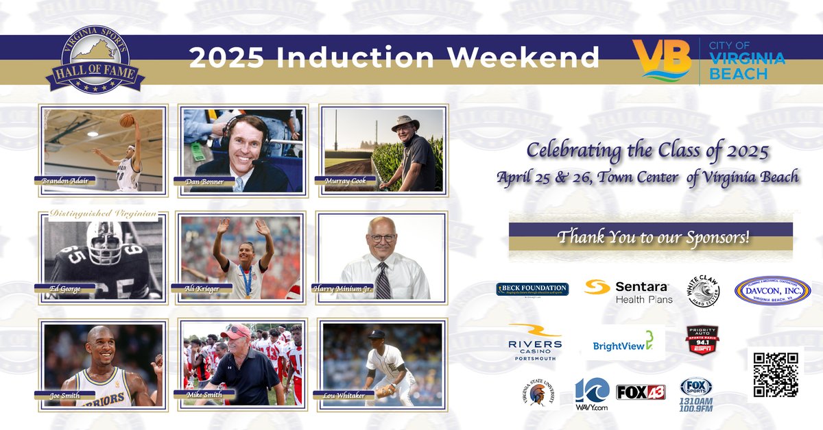 The countdown is OFFICIALLY on with 100 days to go to the Hall's 2025 Induction!

Throughout the day we will posting some unique facts on social media about each inductee. Don't forget to show YOUR support. Tix and Sponsorships👇

vasportshof.com/2025-induction…