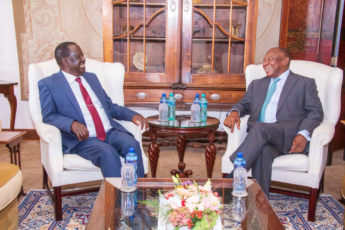 Raila Odinga (@railaodinga) on Twitter photo I am grateful for the warm reception I have received from my brother H.E President Cyril Ramaphosa <a href="/CyrilRamaphosa/">Cyril Ramaphosa 🇿🇦</a> when I met him in Pretoria, South Africa today.
We have discussed my vision for the continent, and I got an opportunity to outline my plan for the African Union I am grateful for the warm reception I have received from my brother H.E President Cyril Ramaphosa <a href="/CyrilRamaphosa/">Cyril Ramaphosa 🇿🇦</a> when I met him in Pretoria, South Africa today.
We have discussed my vision for the continent, and I got an opportunity to outline my plan for the African Union