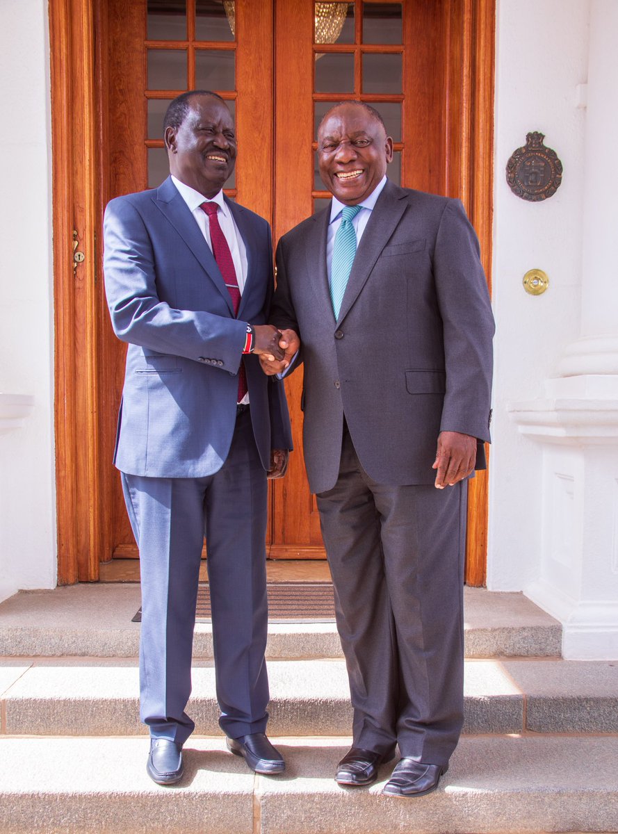 RailaOdinga's tweet photo. I am grateful for the warm reception I have received from my brother H.E President Cyril Ramaphosa @CyrilRamaphosa when I met him in Pretoria, South Africa today. 

We have discussed my vision for the continent, and I got an opportunity to outline my plan for the African Union Commission (AUC) anchored on 10 priority areas.