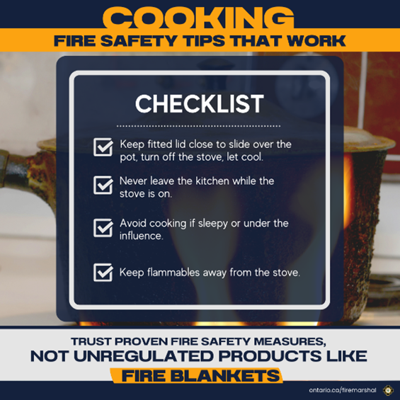 #FireSafety Alert 🚨: 

The Office of the Fire Marshal advises against using fire blankets for consumer use. If there is a burning pot on the stove, slide a lid over the pot, turn off the stove, and don’t move the pot until it has cooled. 🏠🔥