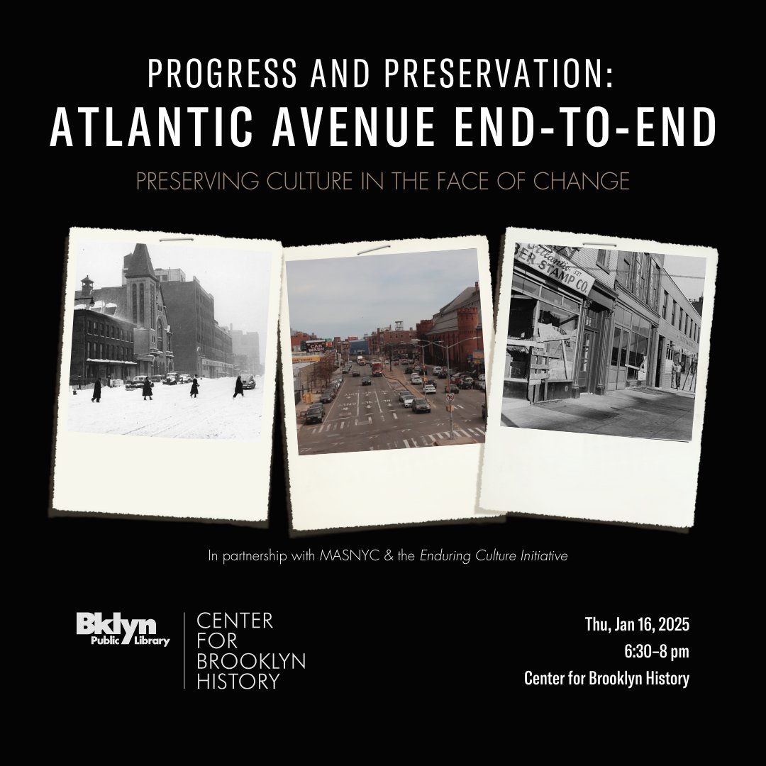 Atlantic Avenue is one of the most critical corridors in our city. Now the City is looking to transform it. 

Join us tonight, at the Center for Brooklyn History, on how to preserve culture and history in the face of change.

🔗 bklynlib.org/3PfMXJT