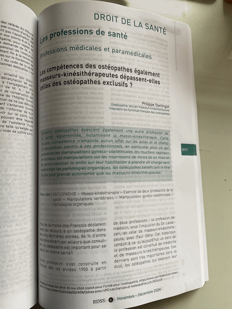 📣Les compétences des ostéopathes également masseurs-kinésithérapeutes dépassent-elles celles des ostéopathes exclusifs ?
Éclairage de Philippe Sterlingot dans son article publié par la Revue de droit sanitaire et social (RDSS). 💡
