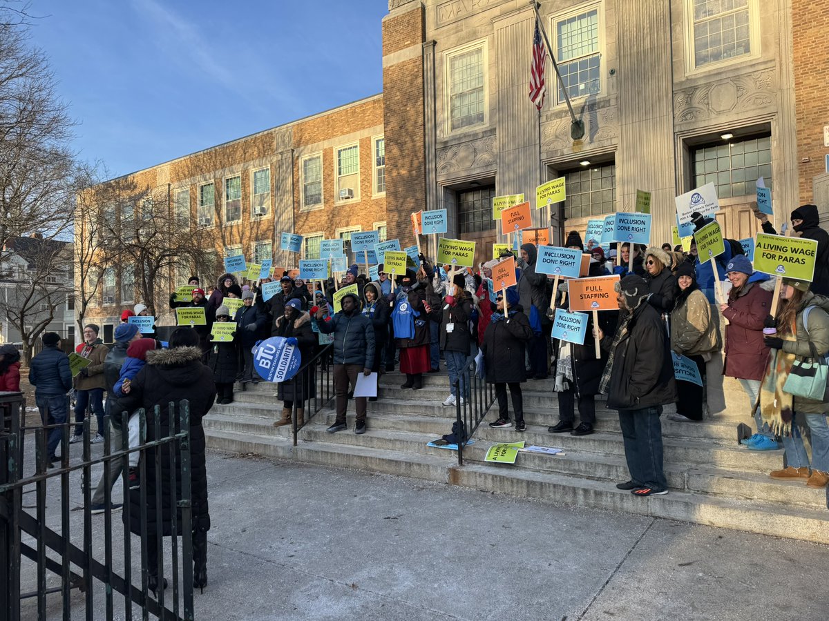 A living wage for paras, Inclusion done right, full staffing in all schools! <a href="/BTU66/">BostonTeachersUnion</a> solidarity was strong at the Curly this morning. #faircontract #solidarityforever