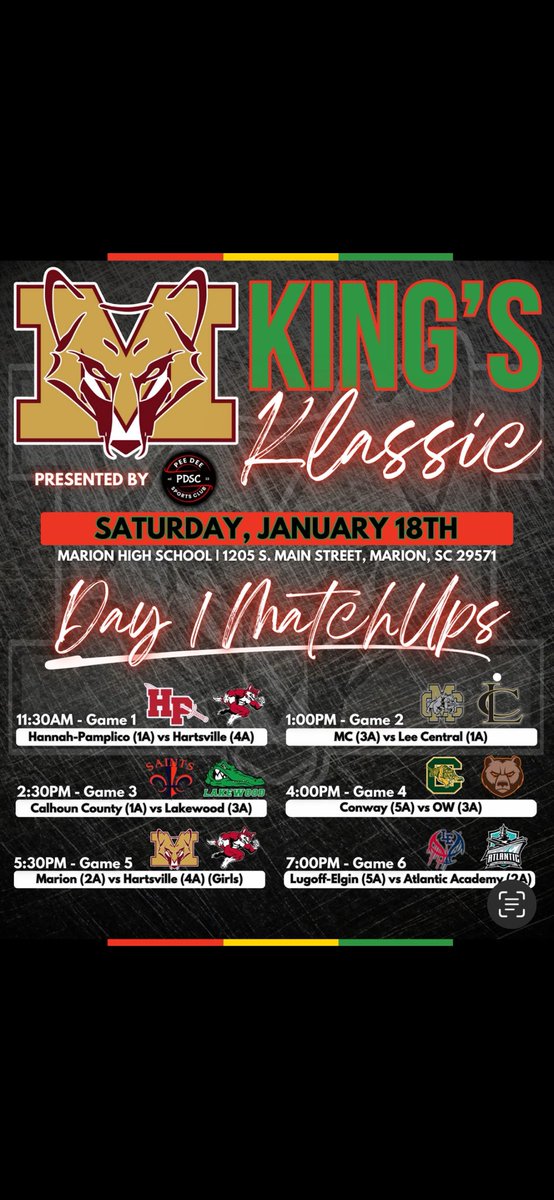 hartsville_hoops (@hoopshartsville) on Twitter photo Look forward to playing in the King’s Classic at Marion High School this Saturday at 11:30 am! <a href="/PDSportsClub/">Pee Dee Sports Club</a> @SwampFoxMBB Look forward to playing in the King’s Classic at Marion High School this Saturday at 11:30 am! <a href="/PDSportsClub/">Pee Dee Sports Club</a> @SwampFoxMBB