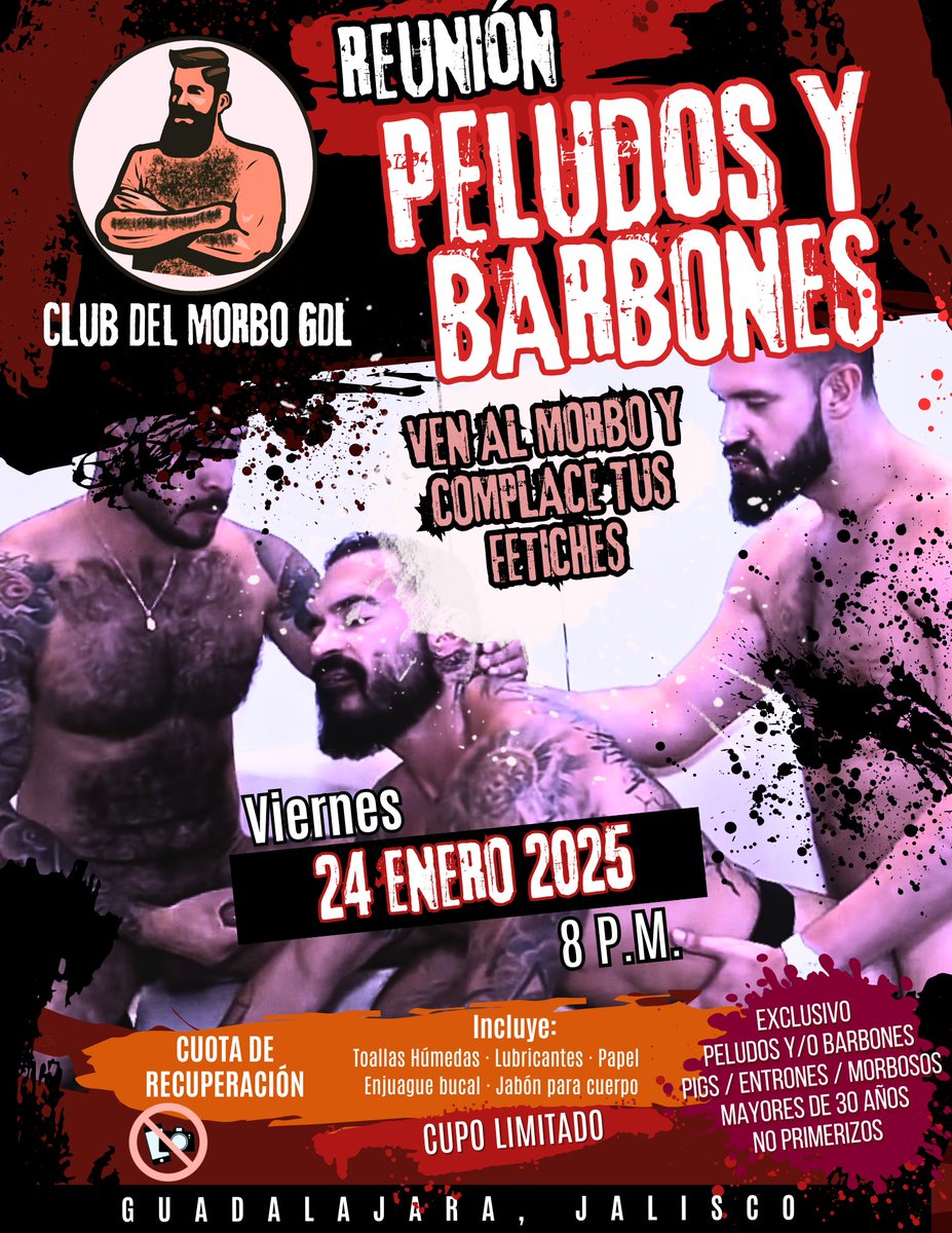 ¡Feliz Año Amigos PELUDOS Y BARBONES morbosos y entrones! Listos para la PRIMERA REUNIÓN DEL AÑO con vatos bien entrones para gozar y hacer tus fetiches realidad en una noche llena de morbo😈. Viernes 24 de ENERO a las 8 pm. CUPO LIMITADO. #pigs #hairypigs #barbones #clubmorbogdl