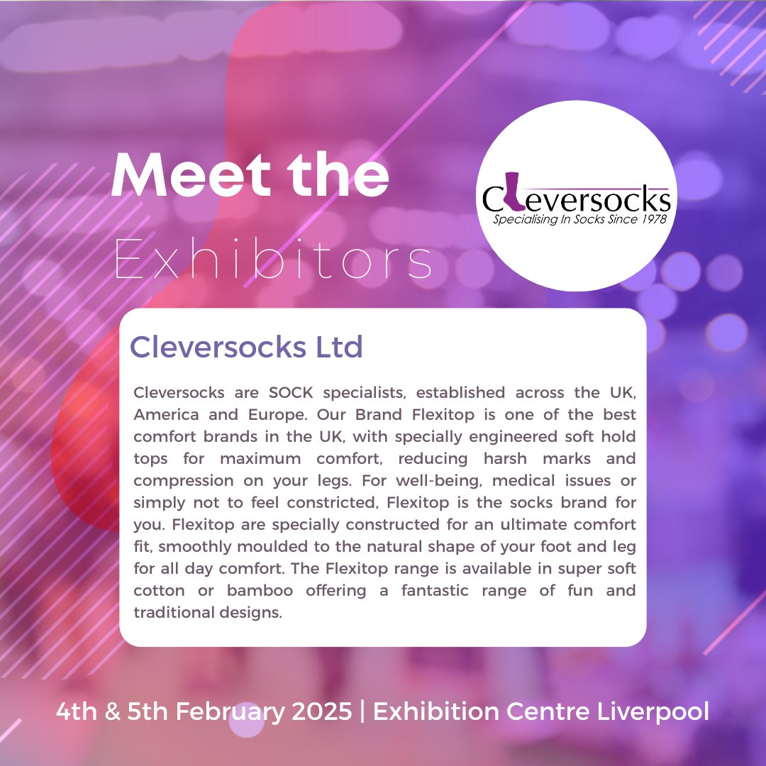 Cleversocks are exhibiting at #FAShow2025! 

With soft-hold tops, their socks provide all-day comfort while reducing marks and compression. Designed for well-being and style, they’re available in premium cotton or bamboo and a range of designs.

footandankleshow.com