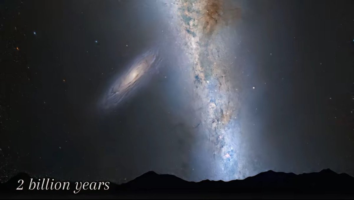 ExplainingAll's tweet image. What the night sky will look like as Andromeda galaxy gets closer to the Milky Way