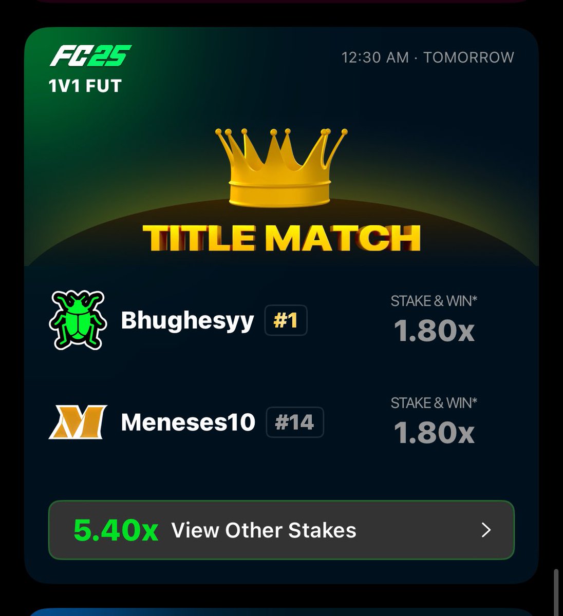 After successfully defending 1st place against 1mpactz yesterday we have another <a href="/1v1Me/">1v1Me</a> title match tonight against meneses🎮

Let’s see what we can do🥶
