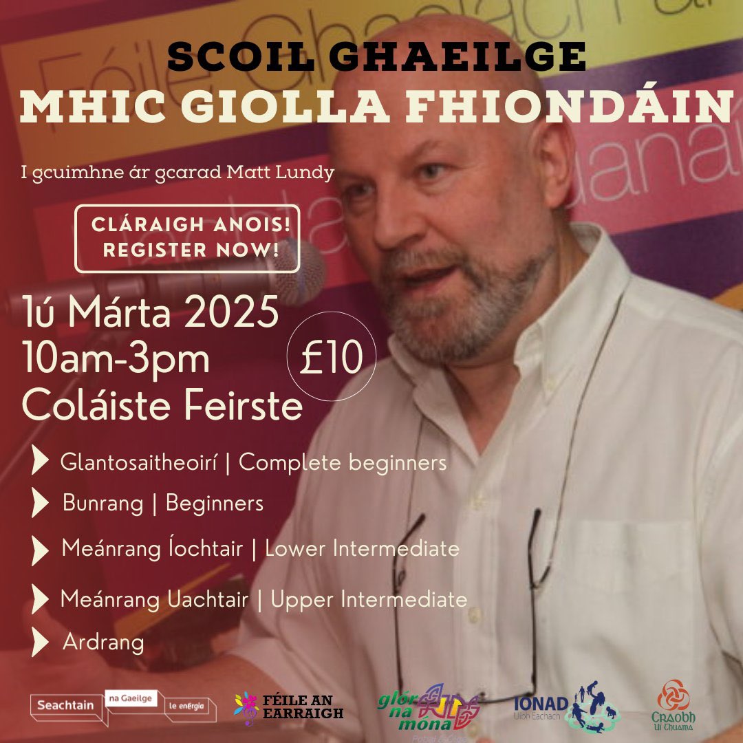 ForamnanGael's tweet image. ￼ 📚 Dianchúrsa Gaeilge mar chuid de 
@SnaGaeilge i gcuimhne Matt Lundy

￼ ✨Deis iontach to take up, improve on or practice your Gaeilge!

￼ 🗓️ 1ú Márta 2025
￼🥪Lón san áireamh / Lunch included

🔗 Cláraigh anseo / Register here:
forms.gle/219zQ14Re5rBq7…