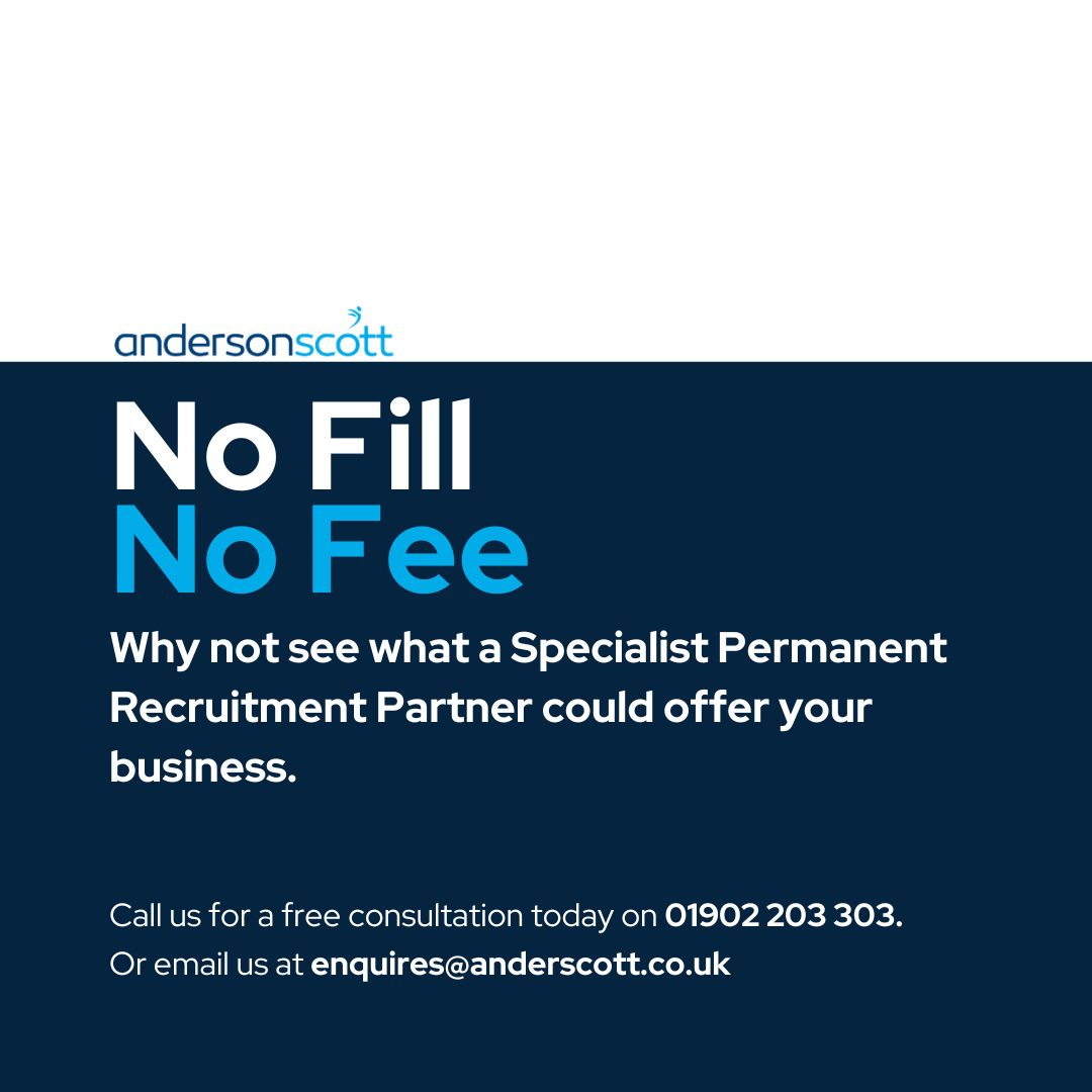 anderscott_sol's tweet image. If for any reason we can't fill your vacancy. You pay no fee. 

So, why not explore how a Specialist Permanent Recruitment Partner could improve your recruitment in 2025. 

📞 Call us for a free consultation today on 01902 203 303. 
📧 Or email us at enquires@anderscott.co.uk