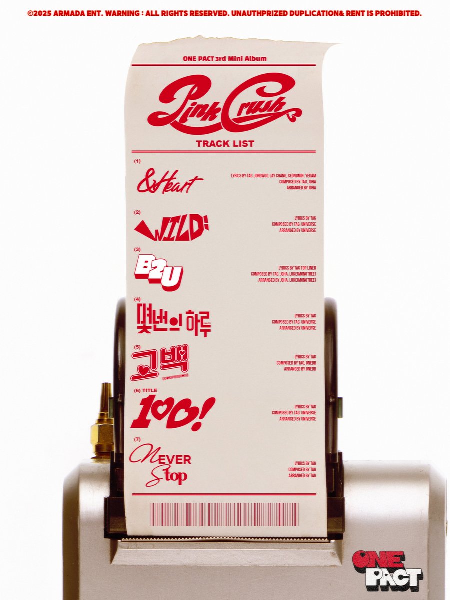 onepact_'s tweet image. ONE PACT(원팩트)
3rd Mini Album ‘PINK CRUSH’

💿 𝗧𝗥𝗔𝗖𝗞 𝗟𝗜𝗦𝗧
2025.02.14 12PM (KST) RELEASE!

#ONEPACT #원팩트
#PINKCRUSH
#20250214_12PM