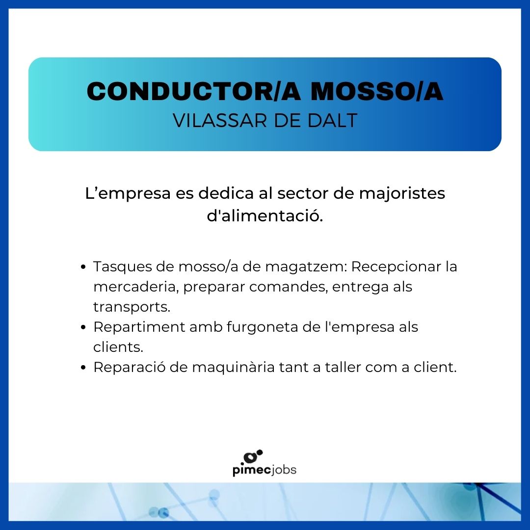 PimecFormacio's tweet image. Com cada dijous, des de #PIMECjobs, t'informem d'aquests nous processos de selecció a través del Programa #30plus

Si hi estàs interessat/ada, només has d'anar al nostre perfil de Linkedin per aplicar a les ofertes i, el nostre equip contactarà amb tu.

👉 bit.ly/3Ce2MOn