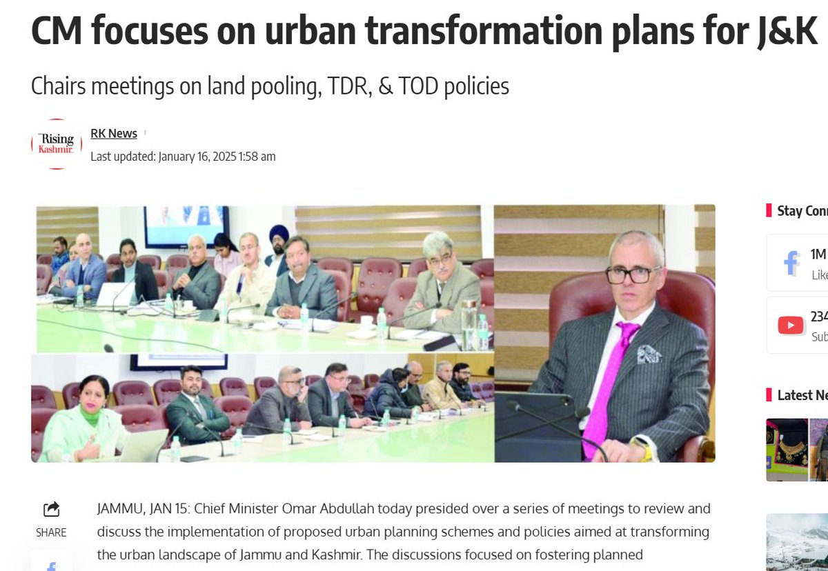 Rajesh_RanaW's tweet image. CM Omar Abdullah emphasizes the importance of innovative urban planning in J&amp;amp;K, focusing on sustainable development and improved infrastructure. #UrbanTransformation #JKDevelopment