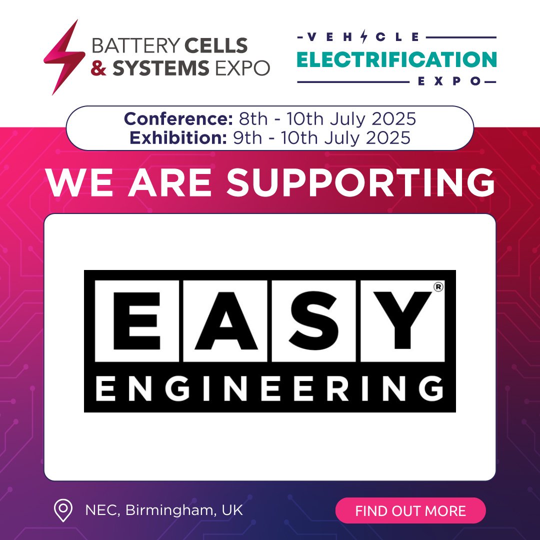 Vehicle Electrification Expo (@veexpo) on Twitter photo We are delighted to announce that Easy Engineering Magazine are supporting <a href="/BatteryCellExpo/">Battery Cells & Systems Expo</a> and <a href="/VeExpo/">Vehicle Electrification Expo</a>!
➡️ Get involved for 2025: vist.ly/3msjrfz
#BCS25 #VEX25 We are delighted to announce that Easy Engineering Magazine are supporting <a href="/BatteryCellExpo/">Battery Cells & Systems Expo</a> and <a href="/VeExpo/">Vehicle Electrification Expo</a>!
➡️ Get involved for 2025: vist.ly/3msjrfz
#BCS25 #VEX25