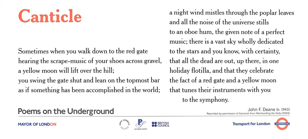 Poem of the Day: Canticle by John F Deane poemsontheunderground.org/canticle