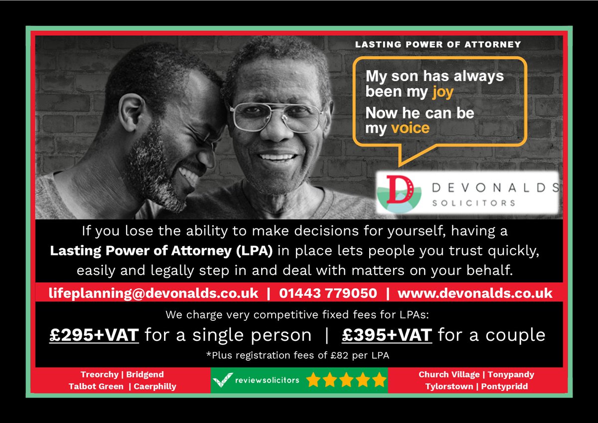 Devonalds Solicitors (@devonaldslaw) on Twitter photo ๐๐ค๐ช๐ง ๐ซ๐ค๐๐๐, ๐ฎ๐ค๐ช๐ง ๐๐๐๐๐จ๐๐ค๐ฃ...
With an LPA, you can ensure that someone you trust can make decisions for you if you are ever unable to do so yourself.
To chat to us about making an LPA, call us on 01443 779050 or email lifeplanning@devonalds.co.uk ๐๐ค๐ช๐ง ๐ซ๐ค๐๐๐, ๐ฎ๐ค๐ช๐ง ๐๐๐๐๐จ๐๐ค๐ฃ...
With an LPA, you can ensure that someone you trust can make decisions for you if you are ever unable to do so yourself.
To chat to us about making an LPA, call us on 01443 779050 or email lifeplanning@devonalds.co.uk