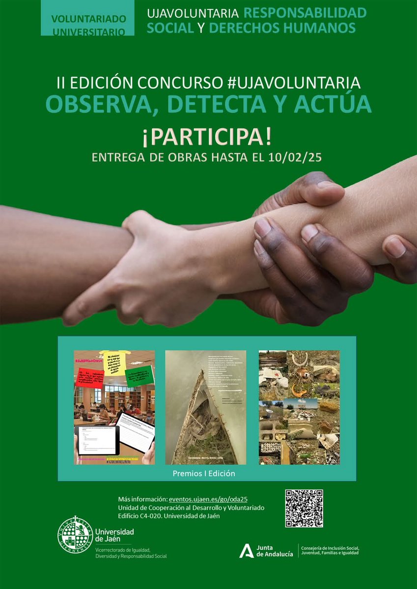 Convocada la II Edición del concurso “#UJAVOLUNTARIA. OBSERVA, DETECTA Y ACTÚA” ¡Participa!  <a href="/ujaen/">Universidad de Jaén</a>

sede.ujaen.es/publico/tablon…

#vicigualdad
#UJAVoluntaria