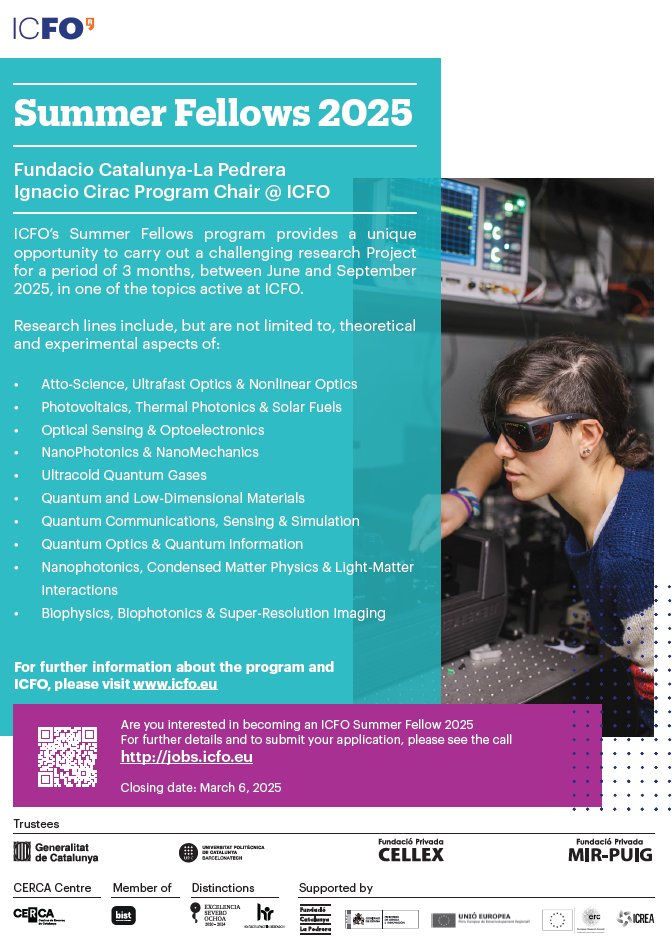 Interested in getting hands-on experience on quantum science through a summer research project? We offer one summer internship position in our ultracold atoms group at <a href="/ICFOnians/">ICFO</a> within the ICFO Summer fellows program! Contact Leticia and apply here👉 jobs.icfo.eu/?detail=946