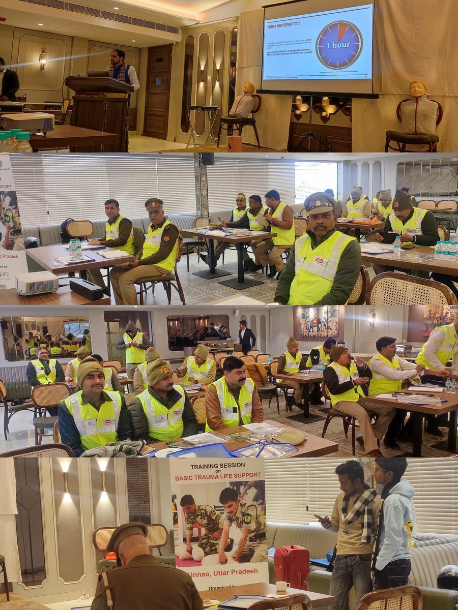 tpunnao's tweet image. आज दिनांक 16.01.2025 को सेव लाइफ फाउंडेशन आर्गेनाइजेशन की टीम द्वारा यातायात पुलिस, सिविल पुलिस व डायल 112 के अधिकारी/कर्मचारीयों को सड़क दुर्घटनाओ में घायलों के बचाव हेतु  बेसिक  ट्रॉमा लाइफ सपोर्ट ट्रेनिंग दी गई।
@Uppolice 
@uptrafficpolice 
@Igrangelucknow 
@unnaopolice