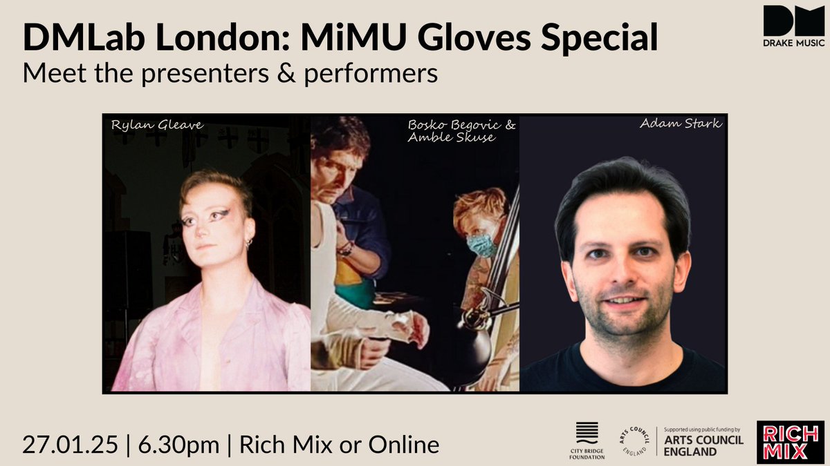 Join us at DMLab London on January 27 for a <a href="/mimu_gloves/">MiMU</a> special, w/ <a href="/mostlynoise/">Adam Stark</a>, Rylan Gleave, Amble Skuse &amp; Bosko Begovic! <a href="/RichMixLondon/">Rich Mix</a> or online!

FREE tickets: tinyurl.com/4shj3cut