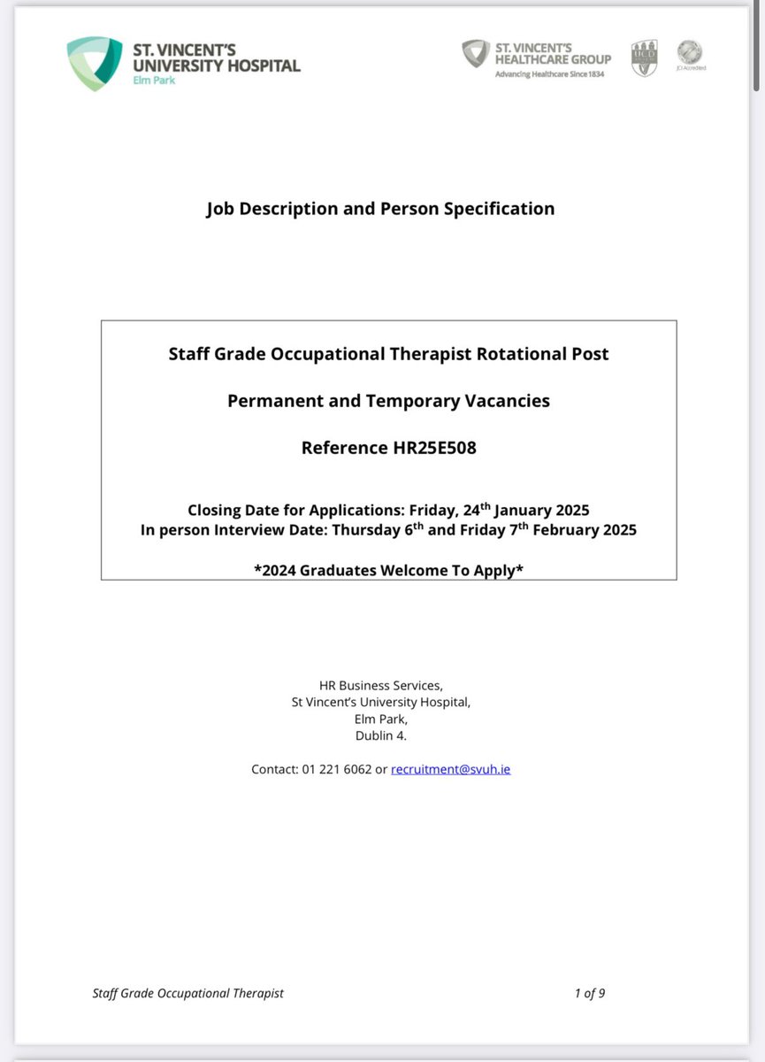 📣JOB ALERT📣  

We are welcoming applications for staff grade OTs! Come join our dynamic &amp; supportive team with rotations across  many specialities. Applications close on 24th January and interviews on 6th/7th of February 

For details, see link below

svhg.recruitment.zellis.com/wrl/downloadVa…