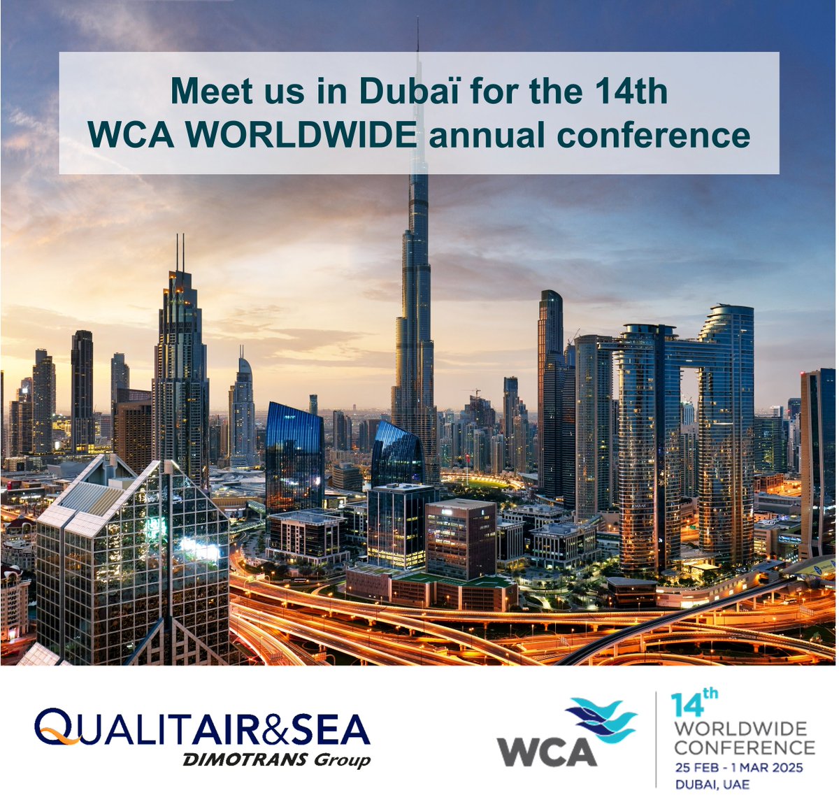 📢 #WCA2025: our team will be attending the 14th WCA Worldwide Conference 2025! 📅  from 25 Feb. to 1 March at the Dubai World Trade Centre (DWTC). Don’t miss this opportunity to connect with us.