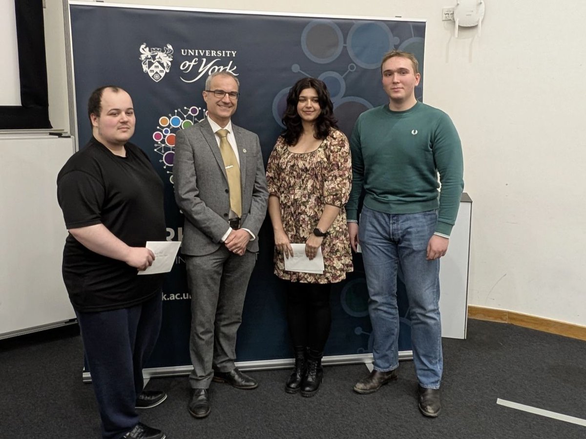 University of York (@uniofyork) on Twitter photo Congratulations to the winners of the 2025 PhD Spotlight competition:
🥇 1st - Fedor Topolev-Soldunov
🥈 2nd - Minahil Khan
🥉 3rd - Brandon Daniel Tipper
✨ People's choice - Minahil Khan
Read more all the finalists, york.ac.uk/research/gradu… #YorkTalks <a href="/UoYYGRS/">No longer here - York Graduate Research School</a> <a href="/bric_york/">Building Research & Innovation Capacity Team</a> Congratulations to the winners of the 2025 PhD Spotlight competition:
🥇 1st - Fedor Topolev-Soldunov
🥈 2nd - Minahil Khan
🥉 3rd - Brandon Daniel Tipper
✨ People's choice - Minahil Khan
Read more all the finalists, york.ac.uk/research/gradu… #YorkTalks <a href="/UoYYGRS/">No longer here - York Graduate Research School</a> <a href="/bric_york/">Building Research & Innovation Capacity Team</a>