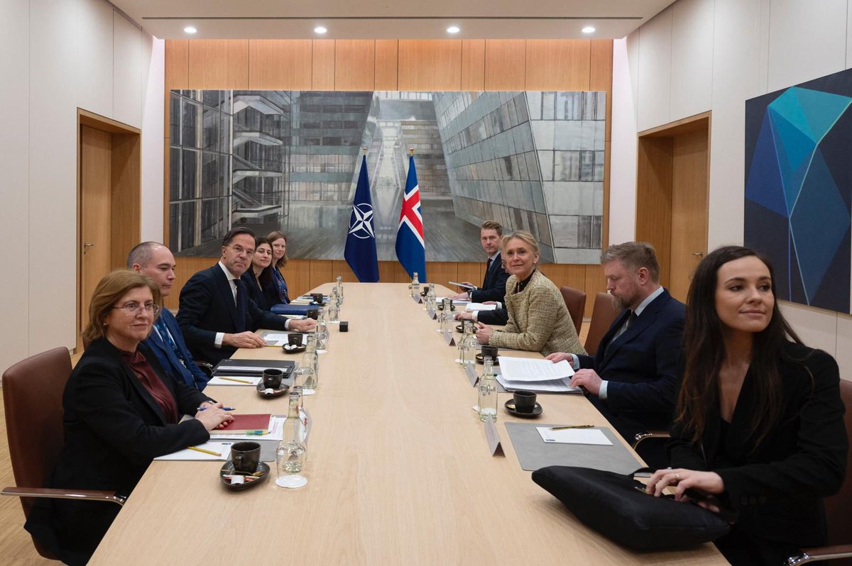 NATO Spokesperson (@natopress) on Twitter photo In a meeting with Foreign Affairs Minister 🇮🇸 Þorgerður Katrín Gunnarsdóttir <a href="/thorgkatrin/">Þorgerður Katrín Gunnarsdóttir</a>, <a href="/SecGenNATO/">Mark Rutte</a> praised #Iceland's support to #Ukraine and discussed #NATO's deterrence & defence, protection of critical undersea infrastructure and the strategic importance of the High North. In a meeting with Foreign Affairs Minister 🇮🇸 Þorgerður Katrín Gunnarsdóttir <a href="/thorgkatrin/">Þorgerður Katrín Gunnarsdóttir</a>, <a href="/SecGenNATO/">Mark Rutte</a> praised #Iceland's support to #Ukraine and discussed #NATO's deterrence & defence, protection of critical undersea infrastructure and the strategic importance of the High North.