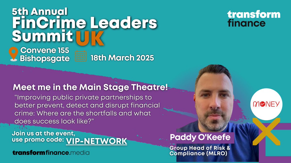 Transform Finance - Global Finance Community (@tformfinance) on Twitter photo We are thrilled to welcome Paddy O'Keefe as a speaker at the 𝟱𝘁𝗵 𝗔𝗻𝗻𝘂𝗮𝗹 𝗙𝗶𝗻𝗖𝗿𝗶𝗺𝗲 𝗟𝗲𝗮𝗱𝗲𝗿𝘀 𝗦𝘂𝗺𝗺𝗶𝘁 𝗨𝗞 - 𝗟𝗼𝗻𝗱𝗼𝗻 in Convene 155 Bishopsgate, London, on March 18th!
 
💥 Register for FREE using the code VIP-NETWORK hubs.la/Q031_L790 We are thrilled to welcome Paddy O'Keefe as a speaker at the 𝟱𝘁𝗵 𝗔𝗻𝗻𝘂𝗮𝗹 𝗙𝗶𝗻𝗖𝗿𝗶𝗺𝗲 𝗟𝗲𝗮𝗱𝗲𝗿𝘀 𝗦𝘂𝗺𝗺𝗶𝘁 𝗨𝗞 - 𝗟𝗼𝗻𝗱𝗼𝗻 in Convene 155 Bishopsgate, London, on March 18th!
 
💥 Register for FREE using the code VIP-NETWORK hubs.la/Q031_L790