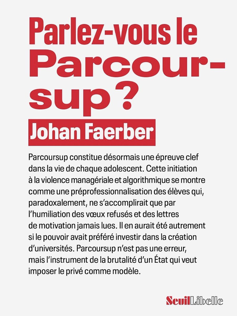 Mon essai sur Parcoursup <a href="/EditionsduSeuil/">Éditions du Seuil</a>, plus que jamais d’actualité hélas.