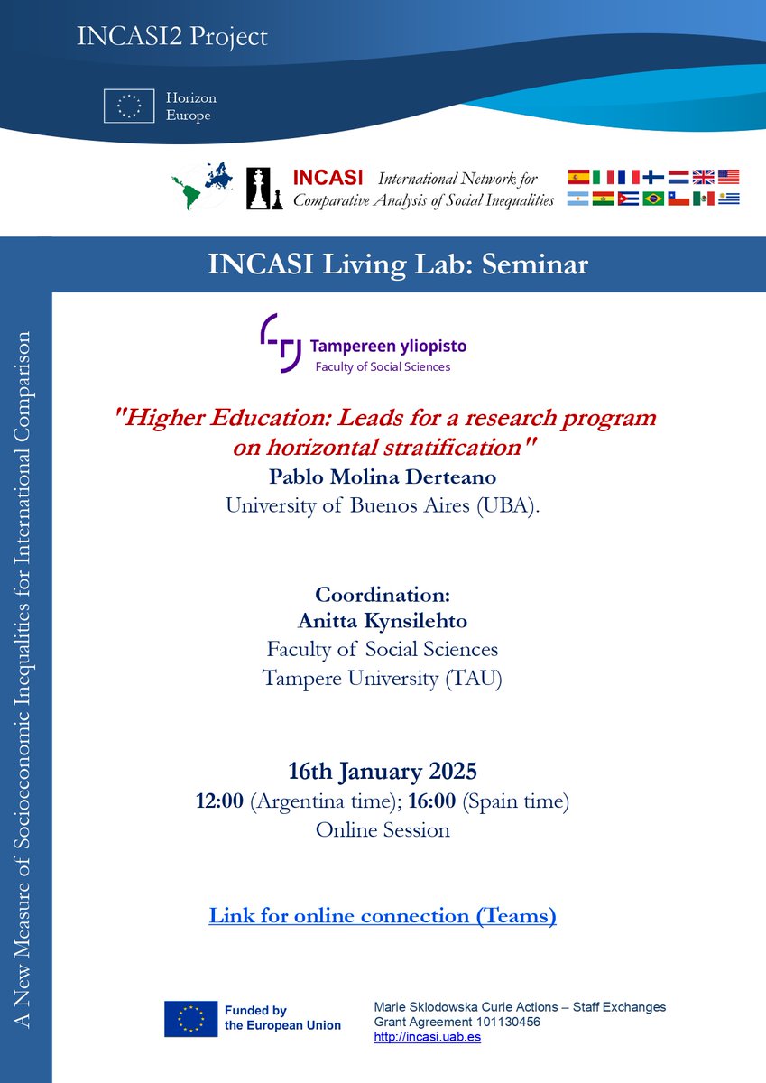 PERFIL INACTIU - Institut d'Estudis del Treball (@ietreball) on Twitter photo 🆕Hoy tendrá lugar el #INCASILivingLab: “Higher Education: Leads for a research program on horizontal stratification” de Pablo Molina Derteano de la Universidad de Buenos Aires (<a href="/ubasociales/">UBA Sociales | #FSOC #UBA</a>)
🕔16h (España) - 12h (Argentina)
💻Enlace a Teams: teams.microsoft.com/l/meetup-join/… 🆕Hoy tendrá lugar el #INCASILivingLab: “Higher Education: Leads for a research program on horizontal stratification” de Pablo Molina Derteano de la Universidad de Buenos Aires (<a href="/ubasociales/">UBA Sociales | #FSOC #UBA</a>)
🕔16h (España) - 12h (Argentina)
💻Enlace a Teams: teams.microsoft.com/l/meetup-join/…