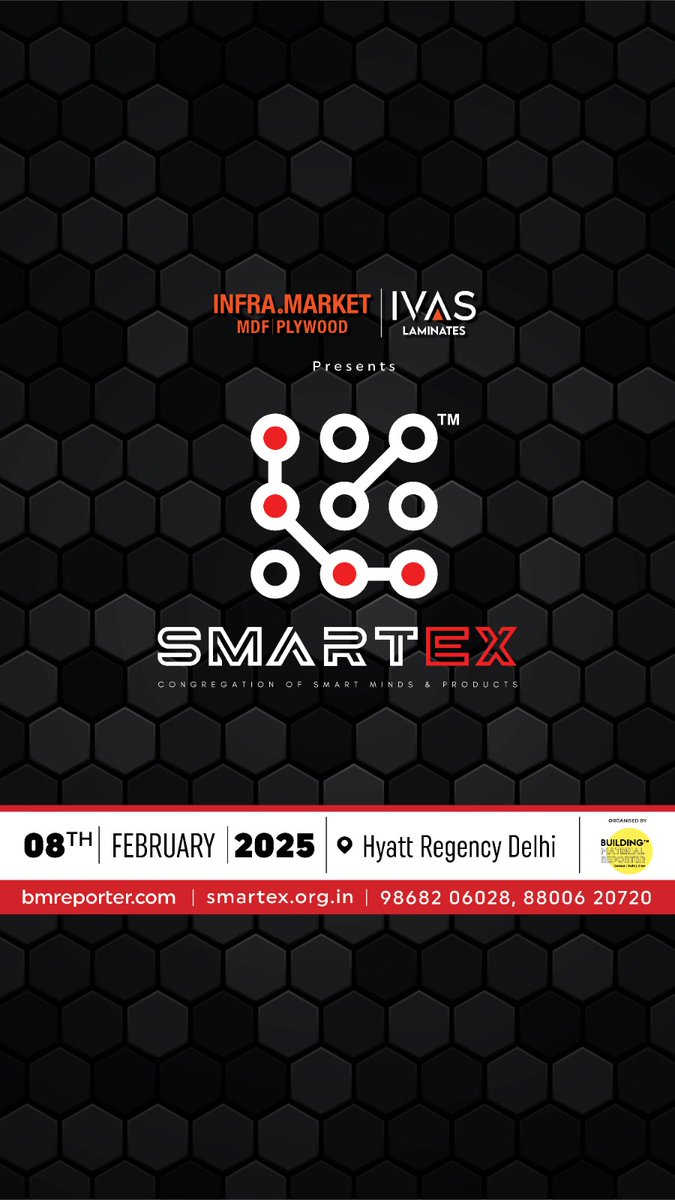 bmreporter's tweet photo. Excited to announce Smartex 2025! 🎉 Join us on 8th Feb 2025 at Hyatt Regency, New Delhi. Meet industry leaders to explore cutting-edge trends and the future of [your event’s focus]. Don’t miss out!  
@smartexevents 
#smartex #architecture #Networking  #NewDelhi  #India https://t.co/XkjiLVztLU