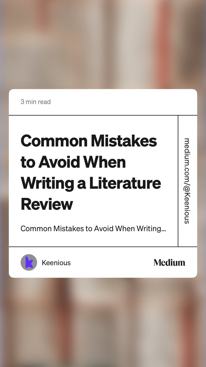 Keenious (@keenious) on Twitter photo 💻Writing a lit review? Don’t fall into these traps! Inspired by Kelly Heider and <a href="/IUPLibraries/">IUP Libraries</a> we share key tips to get it right.
🔹 Use high-quality sources
🔹 Highlight foundational & recent research
Check out more tips below 👇
medium.com/@Keenious/comm… 💻Writing a lit review? Don’t fall into these traps! Inspired by Kelly Heider and <a href="/IUPLibraries/">IUP Libraries</a> we share key tips to get it right.
🔹 Use high-quality sources
🔹 Highlight foundational & recent research
Check out more tips below 👇
medium.com/@Keenious/comm…