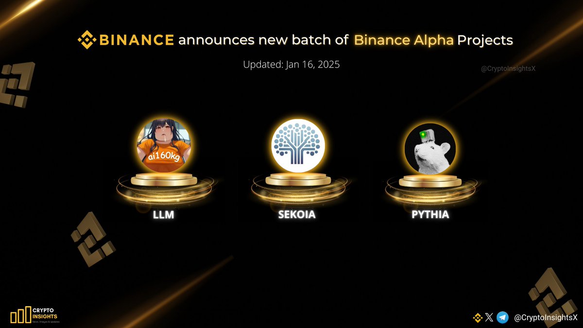 🔥 @Binance announces new batch of 3 #BinanceAlpha Projects: $LLM is a  Large Language Model Meme coin that built on elizaOS $SEKOIA  @sekoia_virtuals is a token developed by Virtuals, intended to be