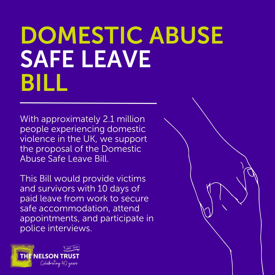 TheNelsonTrust's tweet image. Recently, Gloucester MP Alex McIntyre proposed the Domestic Abuse (Safe Leave) Bill in parliament.

With approximately 2.1 million people experiencing domestic violence, we fully support this Bill💜

📖 Read more about the Safe Leave Bill here: nelsontrust.com/the-domestic-a…