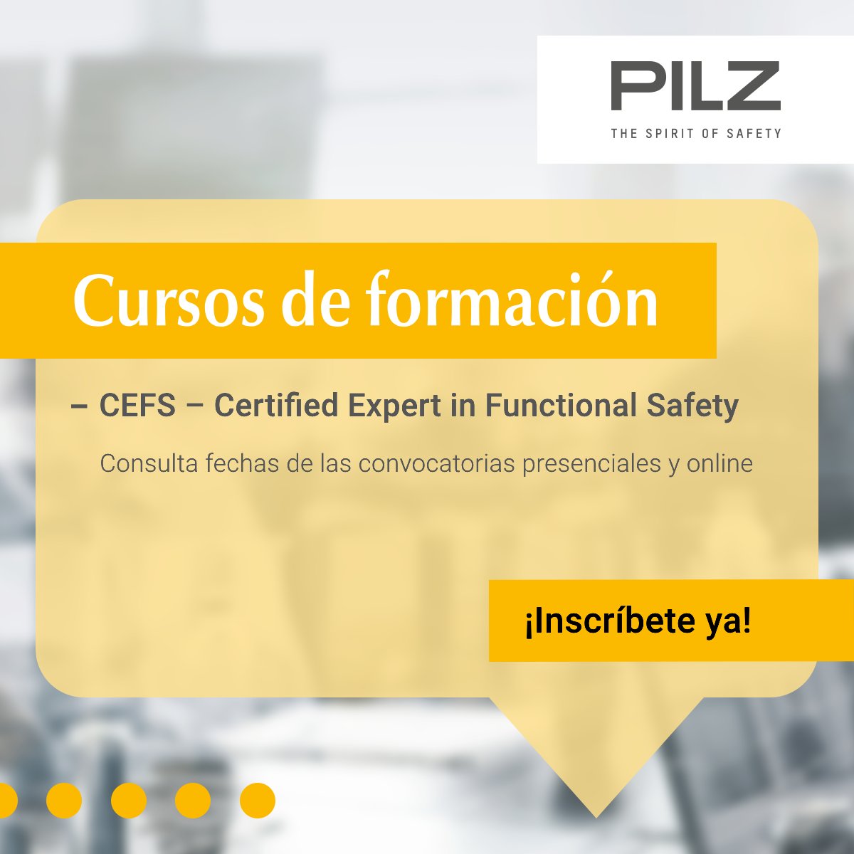 🧑‍🎓 Si has realizado el curso Diseño de seguridad básico según EN ISO 13849, acredita tu experiencia en el diseño, la implementación y la validación de un sistema de seguridad funcional con la certificación internacional CEFS. ¡Reserva tu plaza!
👉️ pilz.com/es-ES/training…
