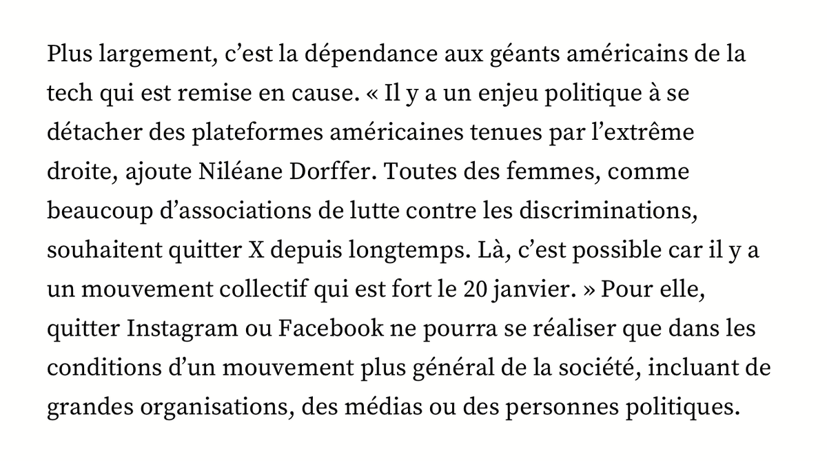 Pour Toutes des Femmes, <a href="/NileaneDorffer/">Niléane</a> a répondu aux questions de 20 Minutes sur la décision de l'association de quitter la plateforme d'Elon Musk dès le 20 janvier.

20minutes.fr/high-tech/by-t…