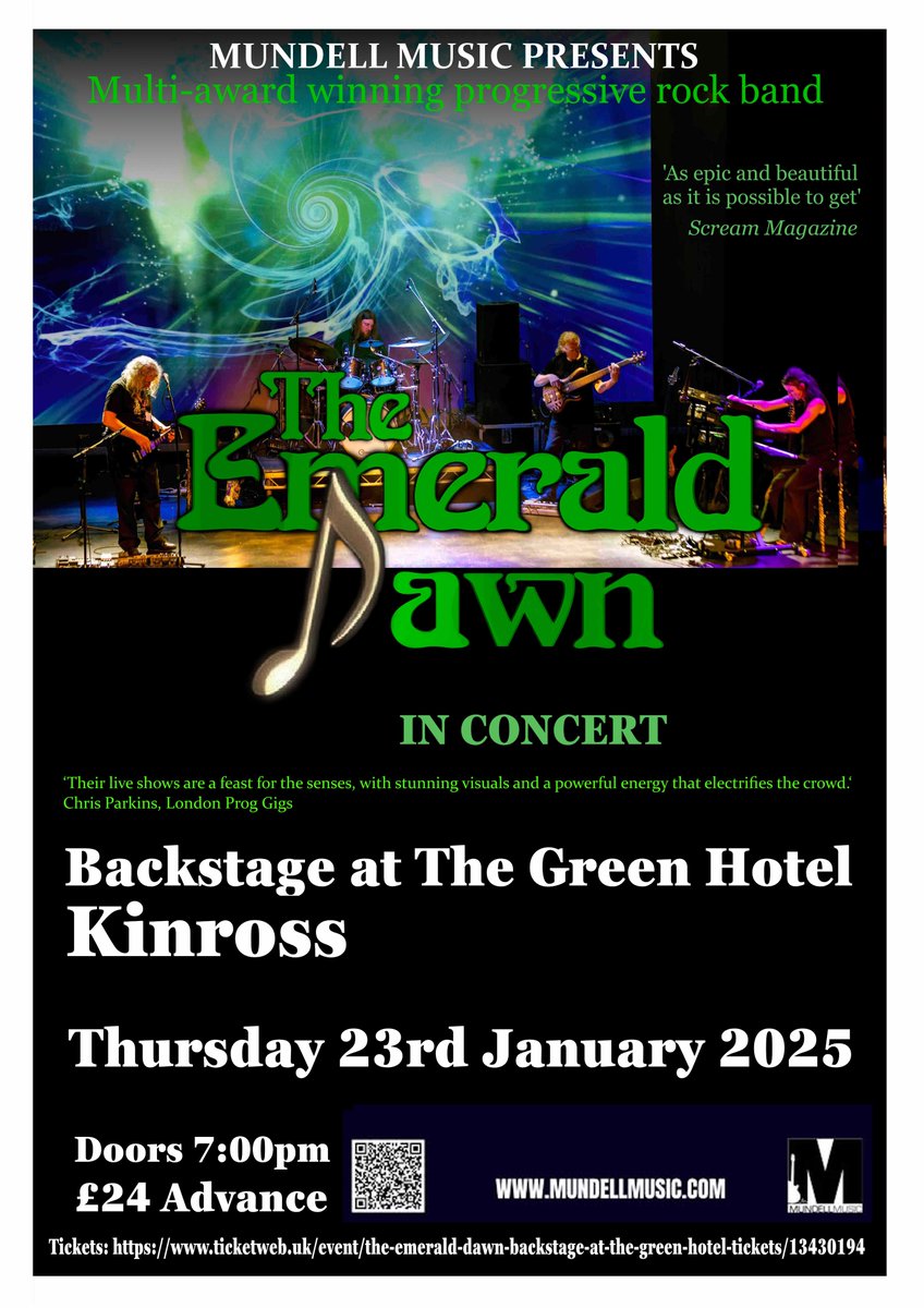 ONE WEEK TODAY
23rd January 2025, Backstage at The Green Hotel, Kinross
Multi award winning progressive rock band The Emerald Dawn will be playing two full sets back to back
Tickets: ticketweb.uk/event/the-emer…
Details: facebook.com/events/1116286…
#prog #progrock