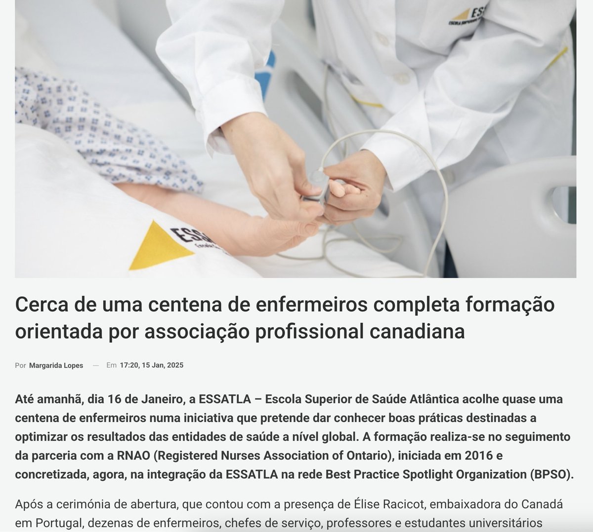 We joined the #RNAO #BPSO Guidelines and were a reference in the news ✍️ 
Find out more in the following article: hrportugal.sapo.pt/cerca-de-uma-c…
<a href="/RNAO/">RNAO</a> <a href="/DorisGrinspun/">Dr. Doris Grinspun 🇨🇦 RN, PhD, FAAN, O.ONT</a> <a href="/AmaliaSilvaG/">Amalia Silva</a>