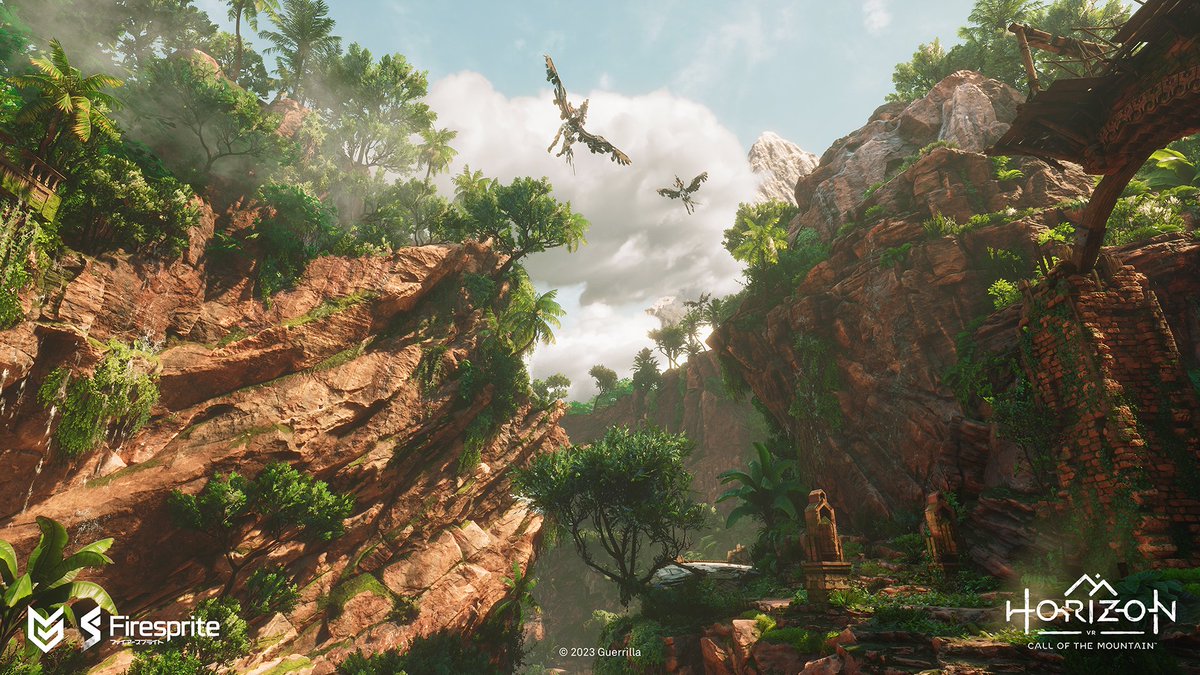 FirespriteGames's tweet photo. This Horizon Call of the Mountain concept art highlights the feeling of being entirely immersed in the majesty of nature as you journey through this dangerous and magnificent world. https://t.co/Tllau2VaHP