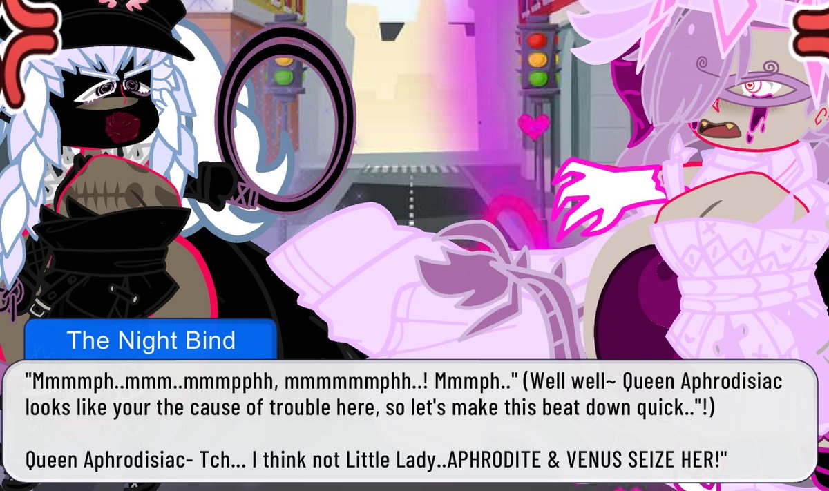 {NSFW Rp Post 🔞}

📲: "Fem! Y/N notified 'The Night Bind' that a villian was causing havoc at 75th Street.. When she arrived there it was Queen Aphrodisiac &amp; her 2 loyal knights Aphrodite &amp; Venus".

💭: 《"What do you do?"》

(Your 'The Night Bind').
