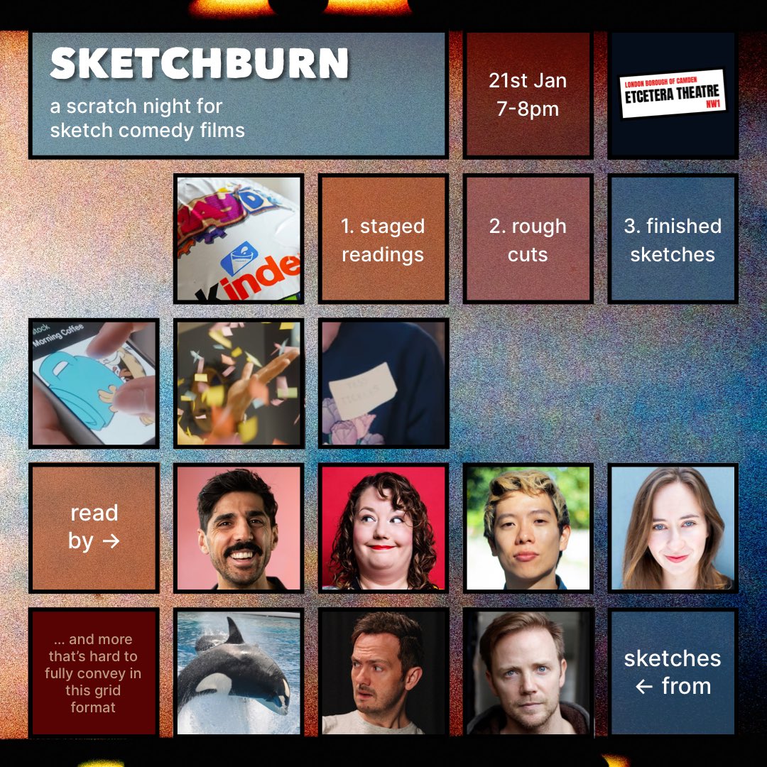ICYMI: I’m starting a scratch night for sketch comedy films, Sketchburn! <a href="/EtceteraTheatre/">Etcetera Theatre</a> 🧵