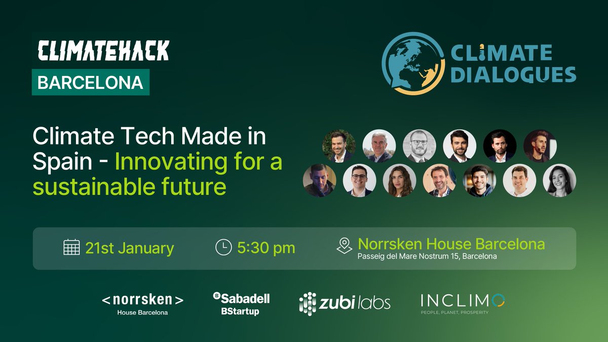 Zubi Labs (@zubilabs) on Twitter photo 🔜 See you next Tuesday at #ClimateDialogues in Barcelona.
“#ClimateTech MADE IN SPAIN - INNOVATING FOR A SUSTAINABLE FUTURE”
📅 21st Jan
🕘 5:30 - 9:00 pm
📍 <a href="/norrskenBCN/">Norrsken Barcelona</a>
🎟️ Register here → lu.ma/3t4e8jzc
↓ AGENDA ↓ 🔜 See you next Tuesday at #ClimateDialogues in Barcelona.
“#ClimateTech MADE IN SPAIN - INNOVATING FOR A SUSTAINABLE FUTURE”
📅 21st Jan
🕘 5:30 - 9:00 pm
📍 <a href="/norrskenBCN/">Norrsken Barcelona</a>
🎟️ Register here → lu.ma/3t4e8jzc
↓ AGENDA ↓
