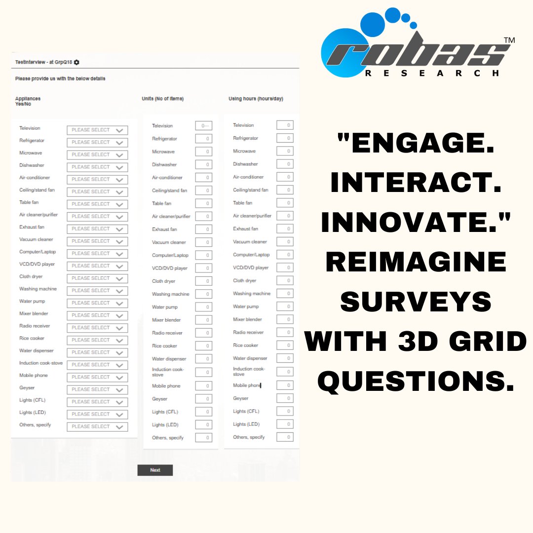 RobasResearch's tweet image. 🚀 Revolutionize Survey Engagement with 3D Grids!
Dive into the future of survey programming with interactive 3D elements that bring your data to life.

robas.dubinterviewer.com/scripts/dubint…

#SurveyProgramming #3DGrids #DataInnovation #TechInSurveys #InteractiveDesign