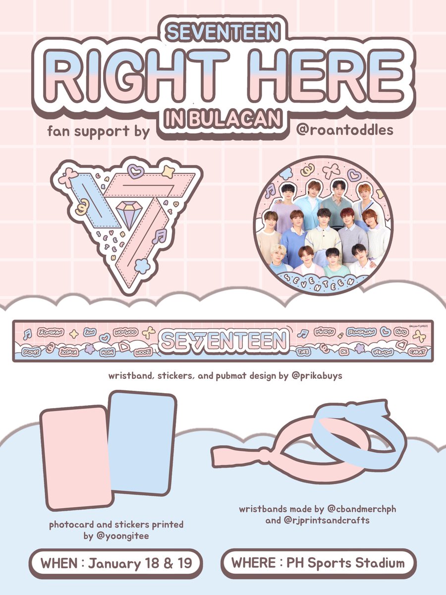 roantoddles's tweet image. SEVENTEEN RIGHT HERE IN BULACAN
fan support by @roantoddles

designs by @prikabuys, printed by @yoongitee 
wristbands made by @Cbandmerchph_ 

🗓️: January 18 &amp;amp; 19
📍: will give randomly
🐸 limited quantity (1:1)

#SEVENTEEN_RIGHT_HERE_IN_BULACAN