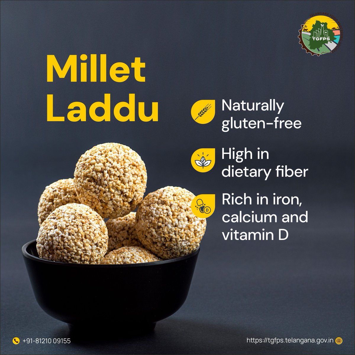 Telangana_FPS's tweet photo. Treat yourself to Millet Laddu! 🌾 Naturally gluten-free and packed with fiber, iron, calcium, and vitamin D, these laddus are a healthy and delicious way to nourish your body.
#Telangana #TelanganaFoodProcessing #TGFPS #HealthySnacks #FeelGoodFood #NutritiousSnacking #MilletLaddu #GlutenFree #FiberRich #VitaminD #WholesomeSnack
