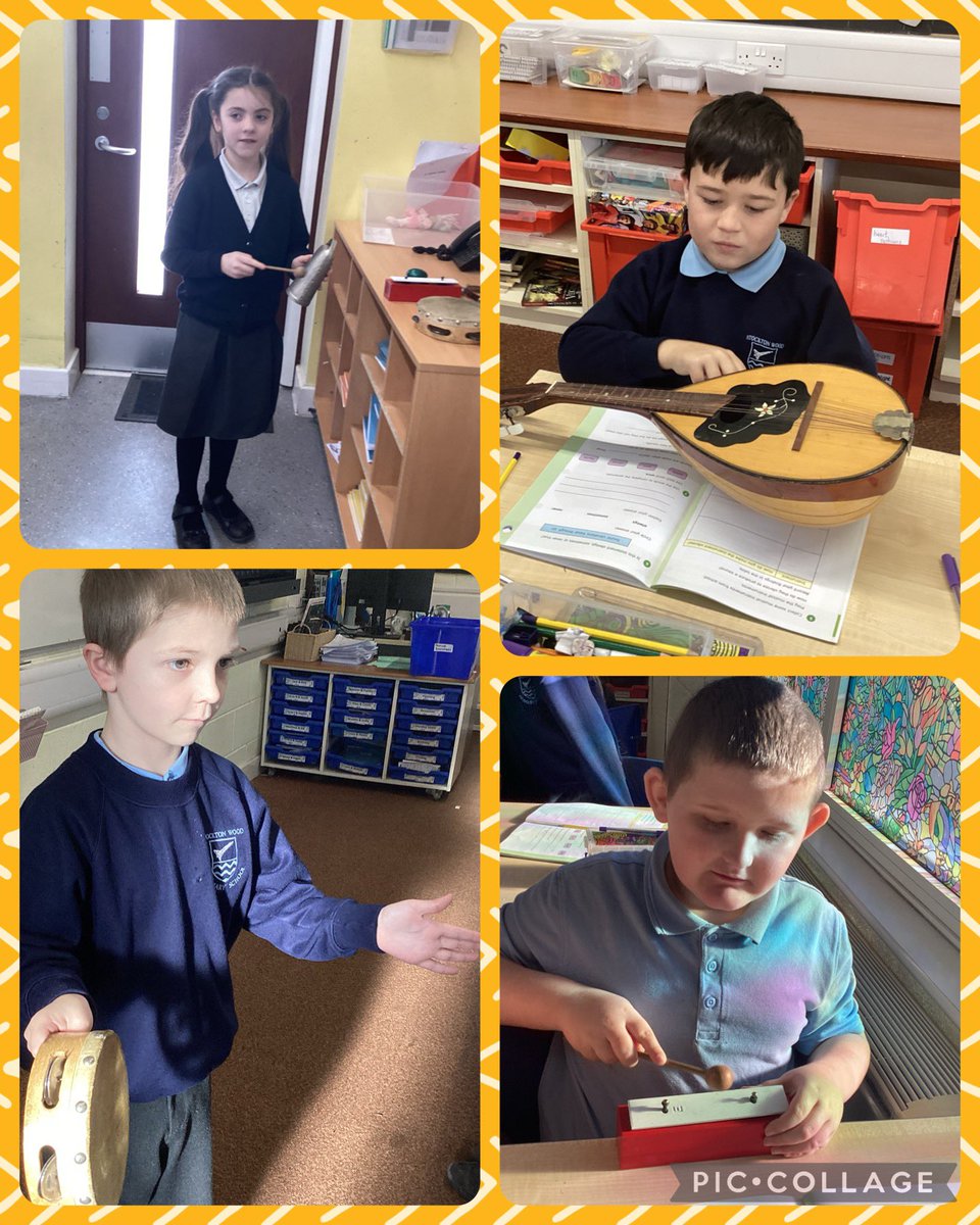In Science, we have been playing instruments. We’ve been thinking about how they vibrate to produce a sound. #stocktonwoodscience