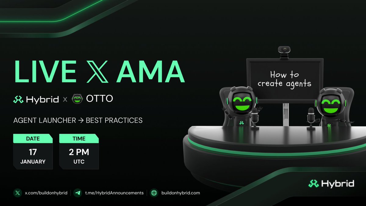 Live AMA coming up 🚨 

Join us tomorrow, 17 January at 2 PM UTC, on <a href="/OttoOnChain/">Otto</a> X Spaces for a deep dive into:  

• The Agent Launcher 
• Best practices for building agents 
• How to prepare your agent for Phase 3: token launches, fundraising, and added utility