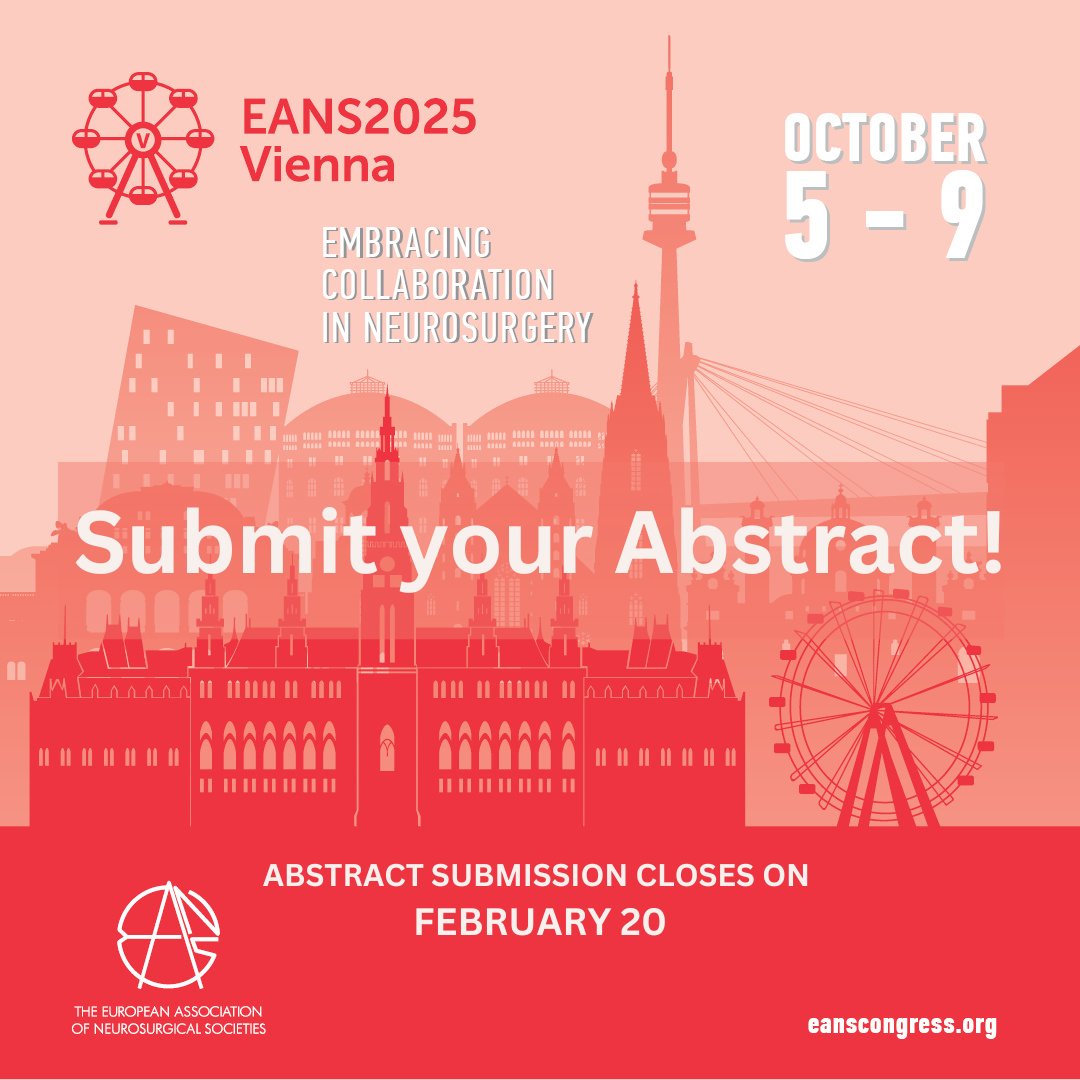 EANSonline50's tweet photo. Share your groundbreaking research at #EANS2025 &amp; join a vibrant global community of neurosurgeons. Let’s make an impact together! Submit your abstract by February 20 📝 https://t.co/DRDP8lgZtf

#Neurosurgery #Congress #Vienna #callforabstracts #beEANS #EANSonline https://t.co/dXDiygGj5J