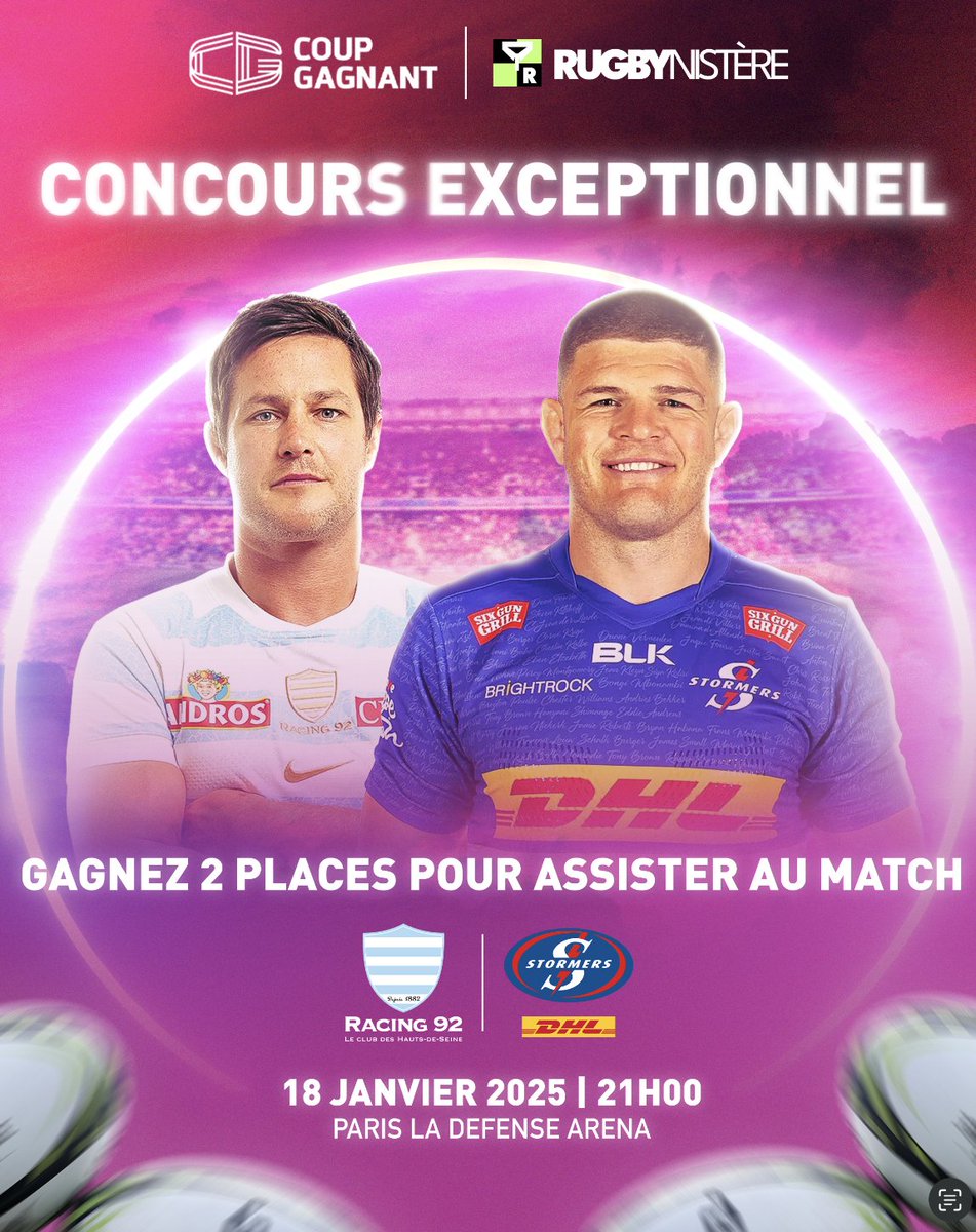 🏉 Fans de rugby, c’est votre moment ! Tentez de remporter 2 billets pour Racing 92 vs Stormers en Champions Cup ! Commentez sous ce post pour participer 🎟️🎉 Vous pouvez aussi jouer sur Instagram et Facebook😉 <a href="/Coup_gagnant/">Coup Gagnant</a>